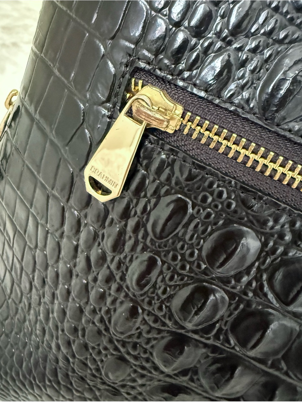 Brahmin Black Croc-Embossed Leather Backpack - Picture 8 of 16